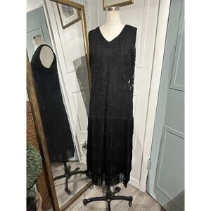 Kroshetta by Papillon Crochet Fringe Midi Sleeveless Dress 1920 Vintage Flapper